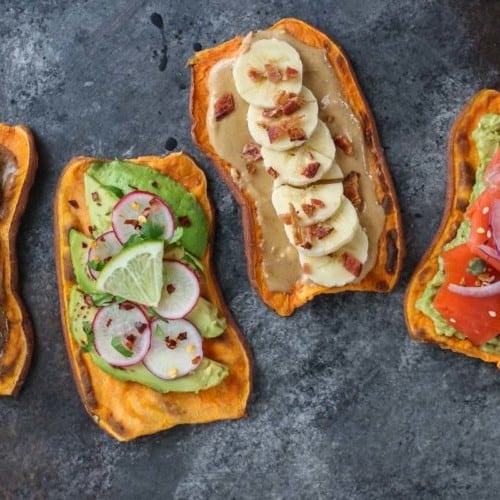 Oven Baked Sweet Potato Toast 4 Ways | The Real Food Dietitians | https://wholesomewellbeingclub.com/oven-baked-sweet-potato-toast-4-ways/