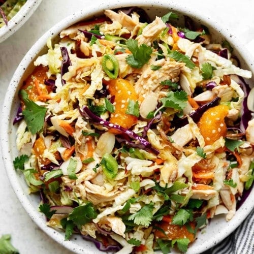 A large bowl filled with easy Chinese-inspired Chicken Salad